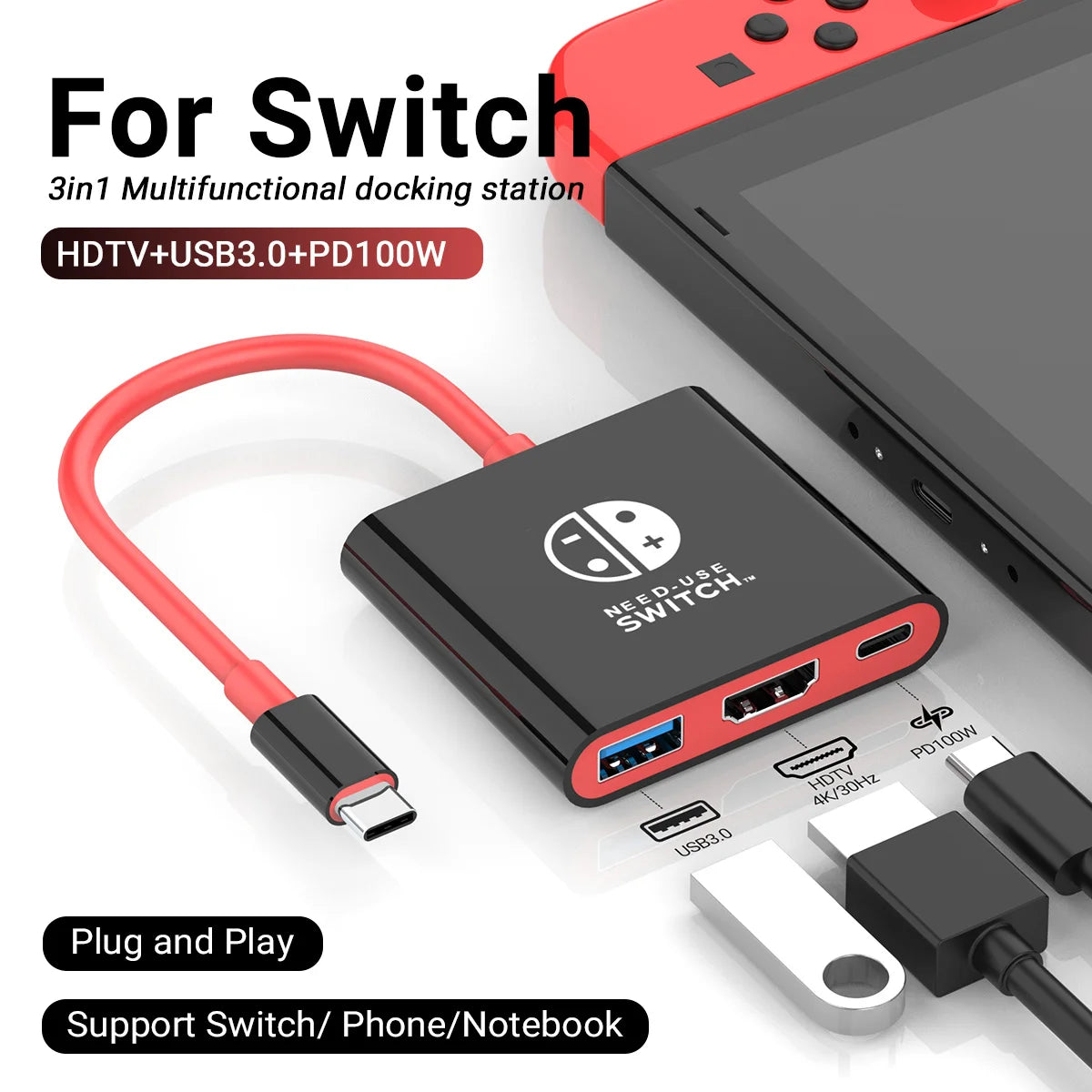 3 in 1 USB C Hub | HDMI 4K & PD 100W Fast Charging Docking Station