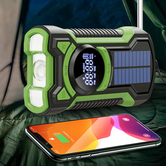 Portable Solar Emergency Weather Radio | Hand Crank & Bluetooth