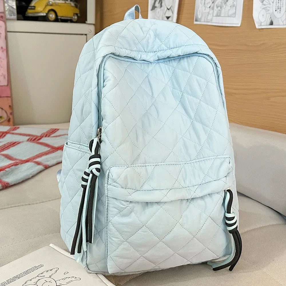 Cute Girls Quilted Backpack with Tassel Decor | Lightweight & Stylish
