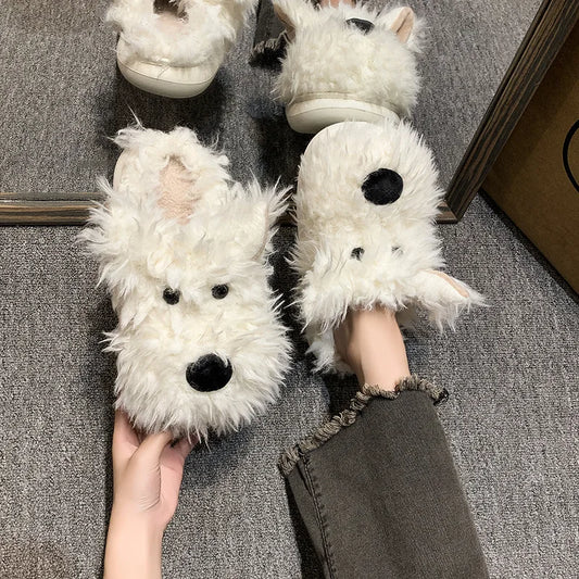 Women's Cartoon Dog Plush Slippers | Cozy Warm Indoor Shoes