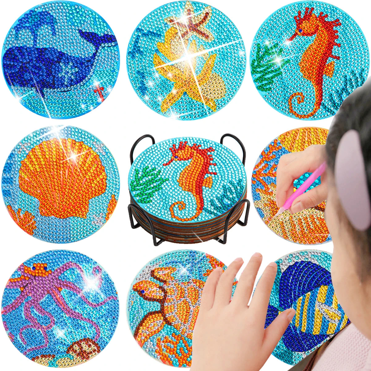 8-Piece DIY Mandala Diamond Painting Coasters | Full Drill Art Set