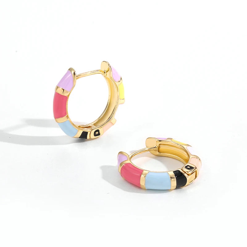 New Fashion Small Hoop Earrings for Women Girls Rainbow Enamel Round Circle Ear Buckle Piercing Huggies Jewelry Gifts