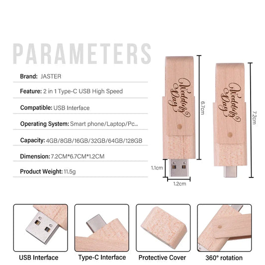 Wooden TYPE-C USB Flash Drive | Custom Logo Pendrive Gifts
