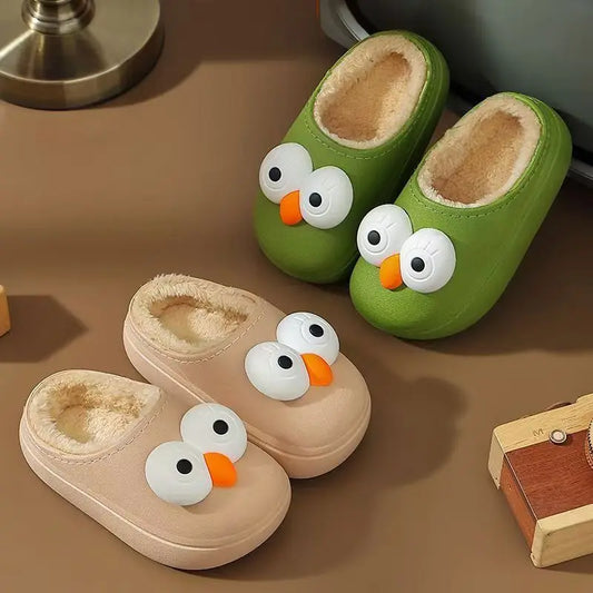 Pantuflas de peluche 3D de ojos grandes con estampado de animales para niños | Zapatillas de invierno cómodas