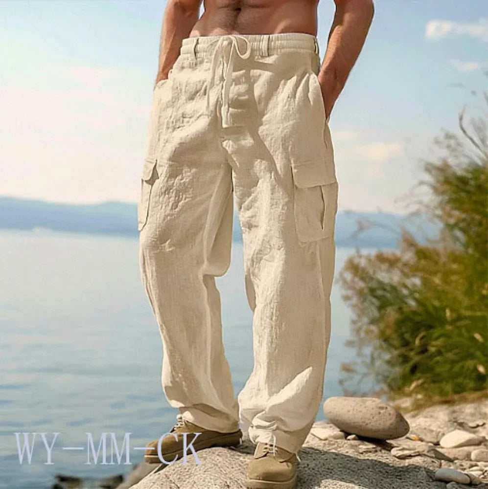 Pantalones Multibolsillos de Algodón y Lino para Hombre | Estilo y Funcionalidad