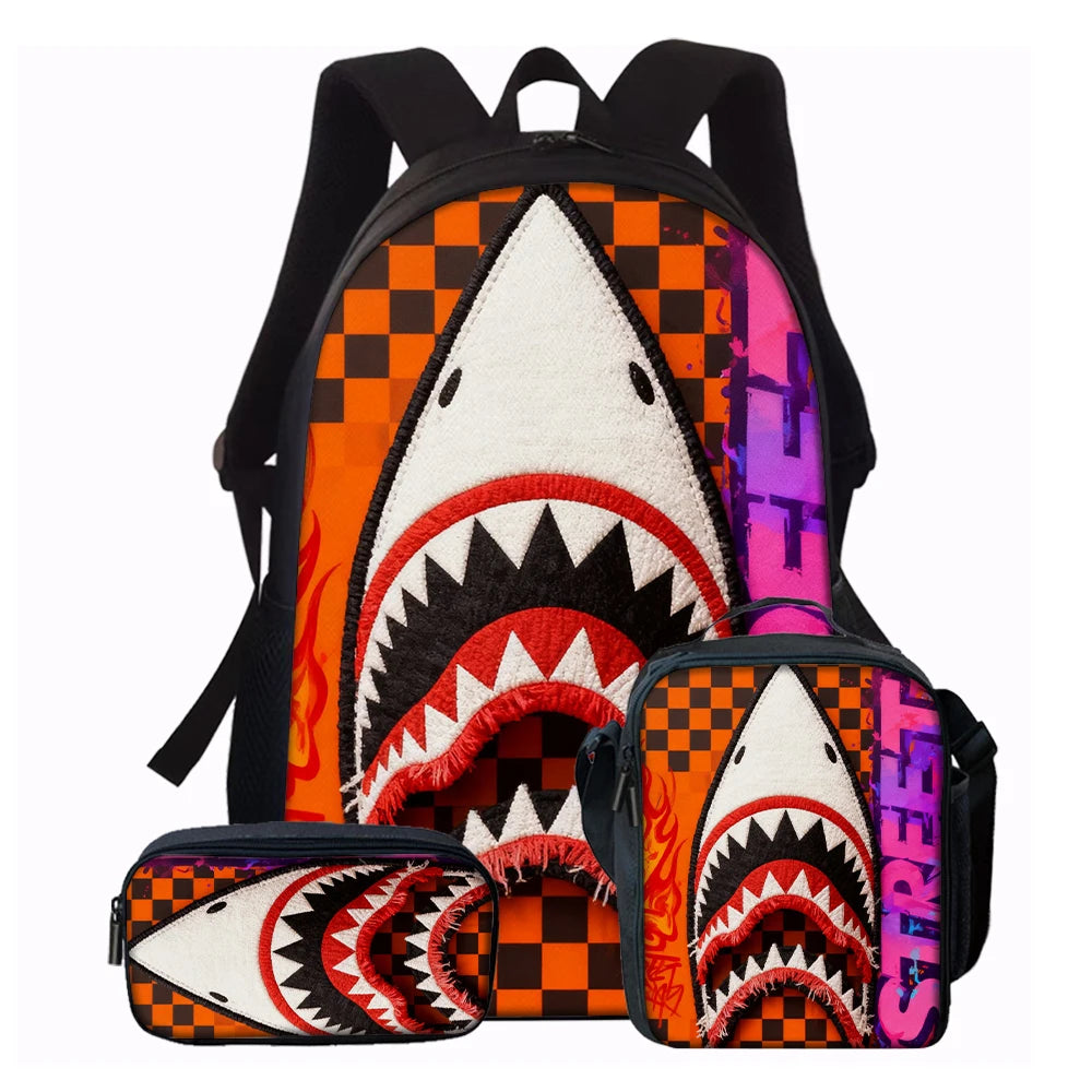 Trendy Shark Graphic Backpack Set | Perfect for School & Fun