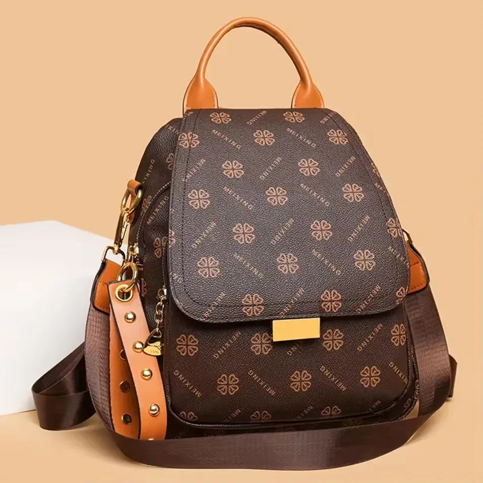 Retro printed large-capacity ladies' backpack elegant and simple style backpack casual anti-theft multi-functional single-should