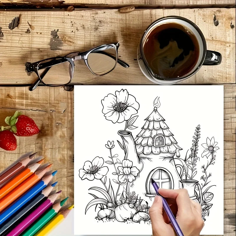 Dreamy Floral Theme Teapot Coloring Book | Adult Stress Relief