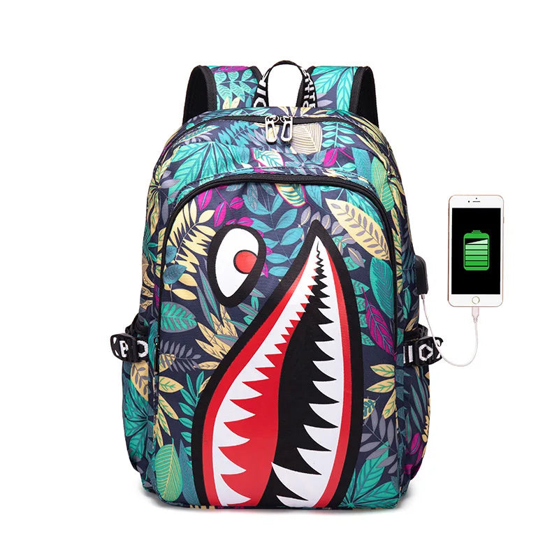 Cartoon Shark Print Backpack | Perfect School Rucksack for Kids