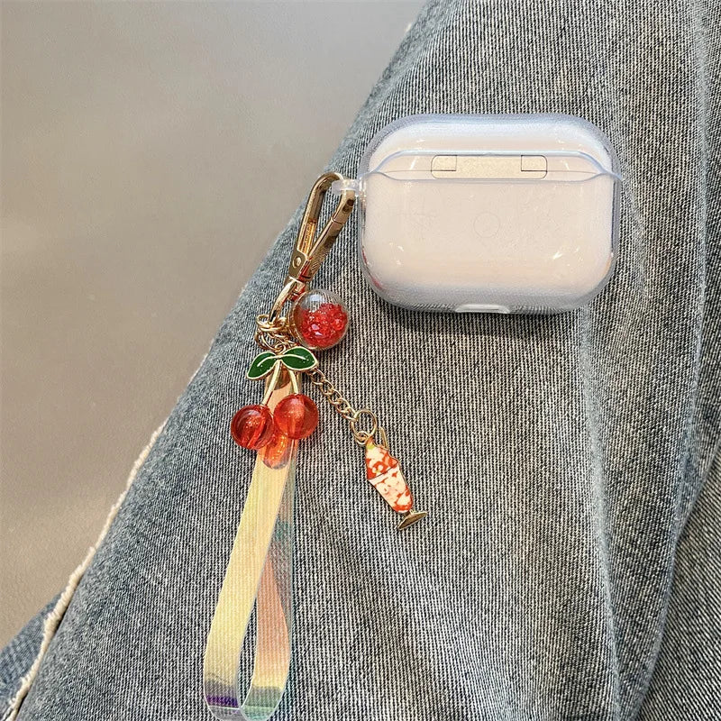Funda de silicona transparente con diseño de cereza sonriente para AirPods