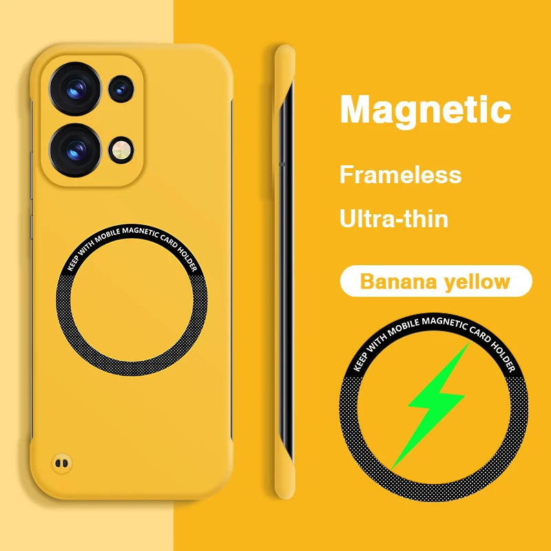 Magnetic Frameless Phone Case for OPPO Reno 13 Reno13 Pro 13Pro 5G Hard PC Armor Wireless Charging Bumper Cover Plain Thin Shell