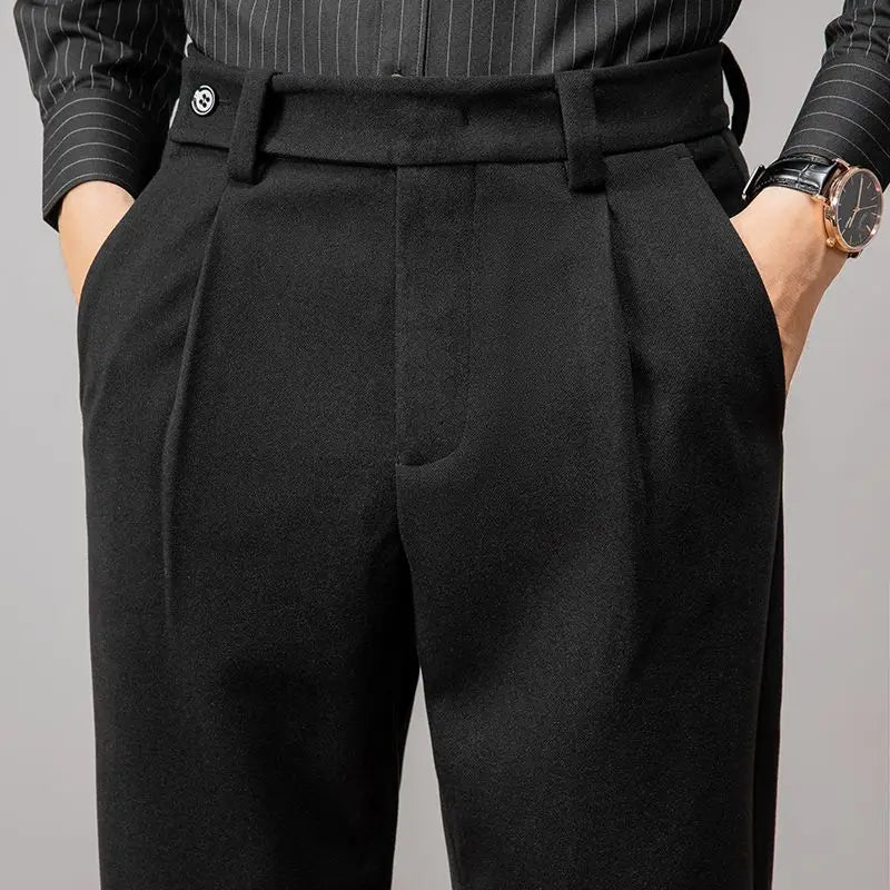 High-Quality Brown Woolen Straight Casual Pants for Men