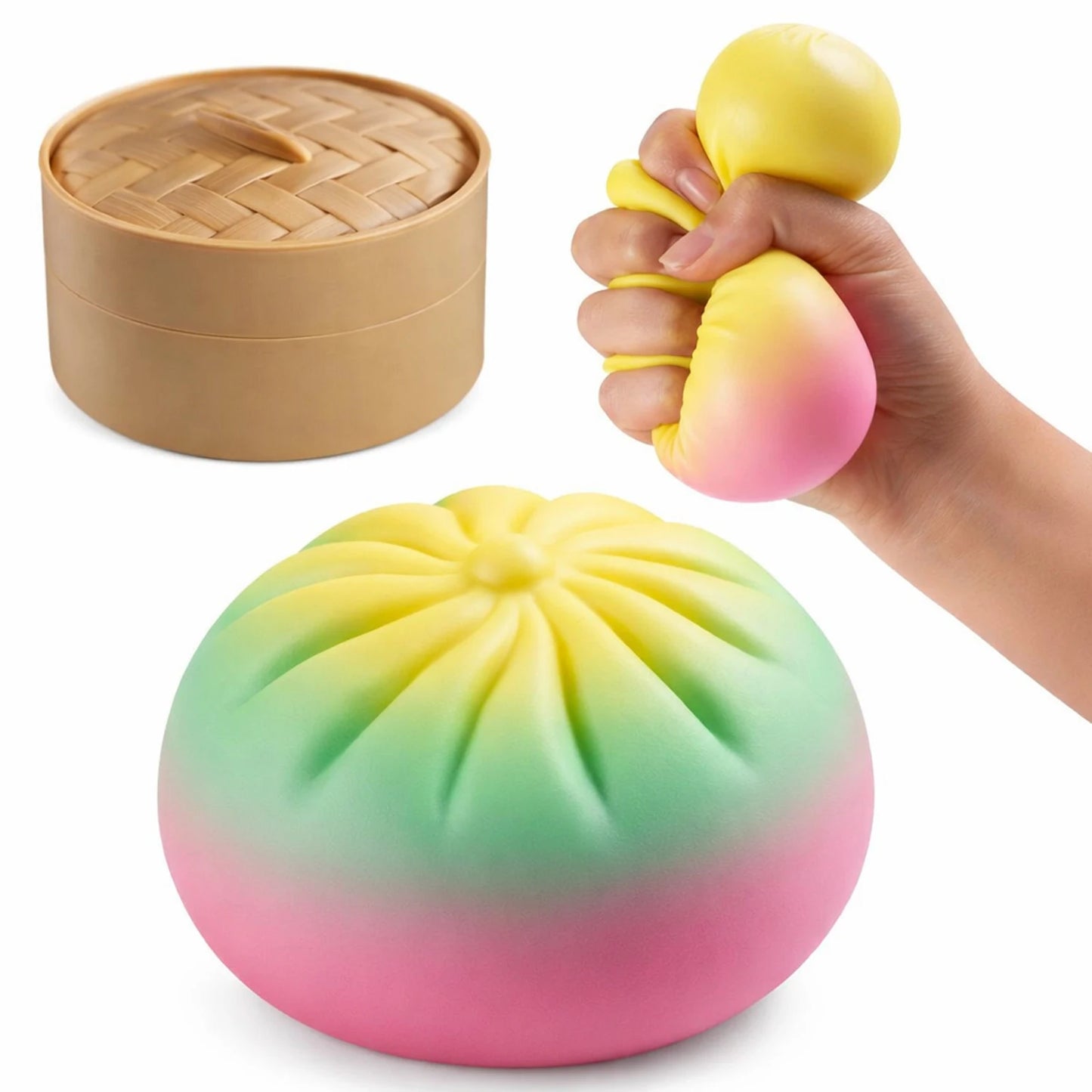 Steamed Bun Stress Ball Colorful Slow-Rise Squeeze Toy Decompression Toy Soft Anti-Stress Ball for Hands Dumpling Stress Ball