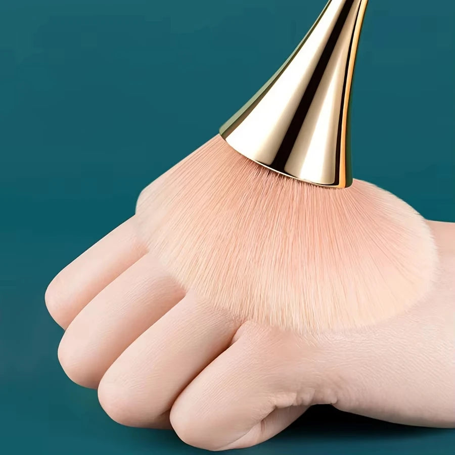 Soft Rose Golden Fan Makeup Brush | Achieve Flawless Beauty