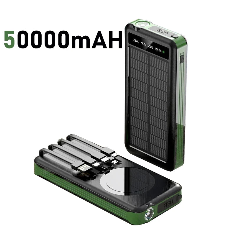 50000mAh Solar Power Bank with Wireless Fast Charging & Dual USB
