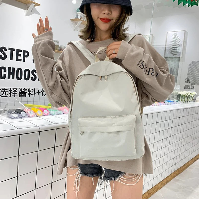Korean Fashion Solid Backpack Student Schoolbag Women Men Large Capacity Travel Bag Fashion Backpack
