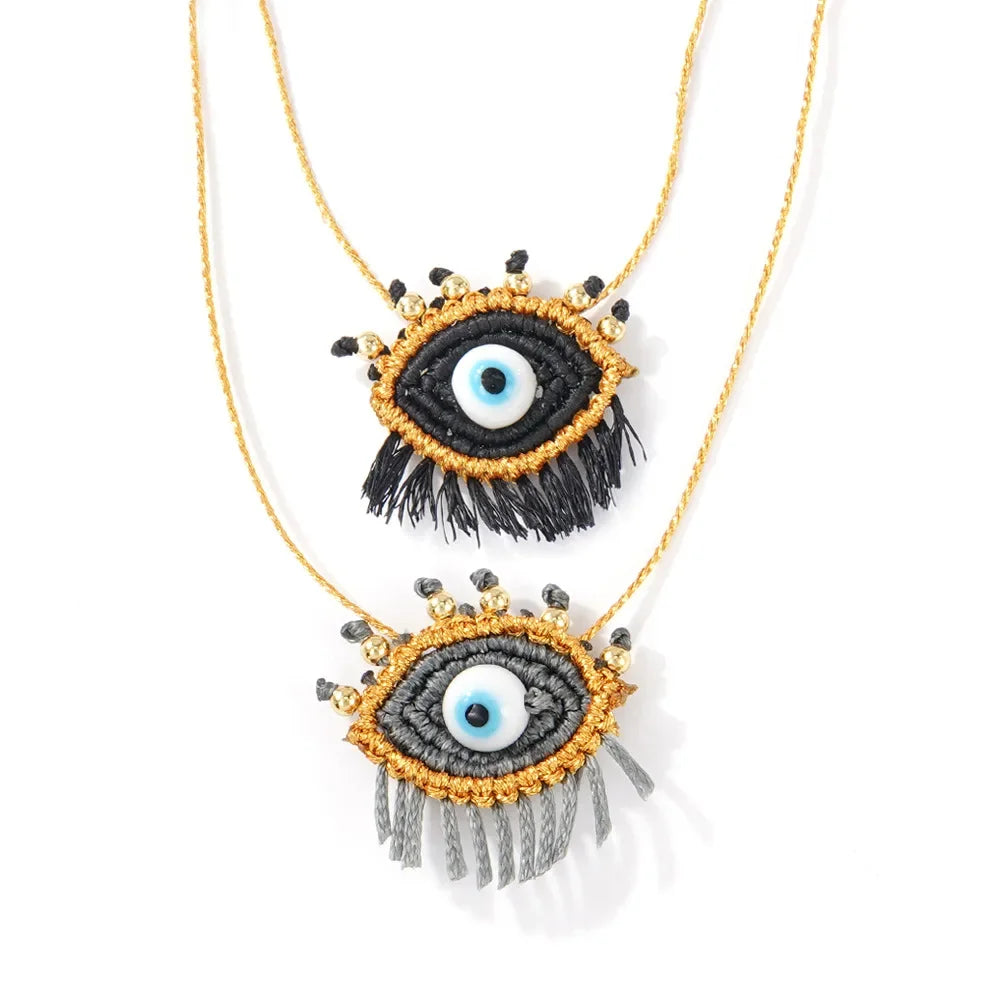 Bohemian Vintage Copper Beads Devil Eyes Pendant Necklace