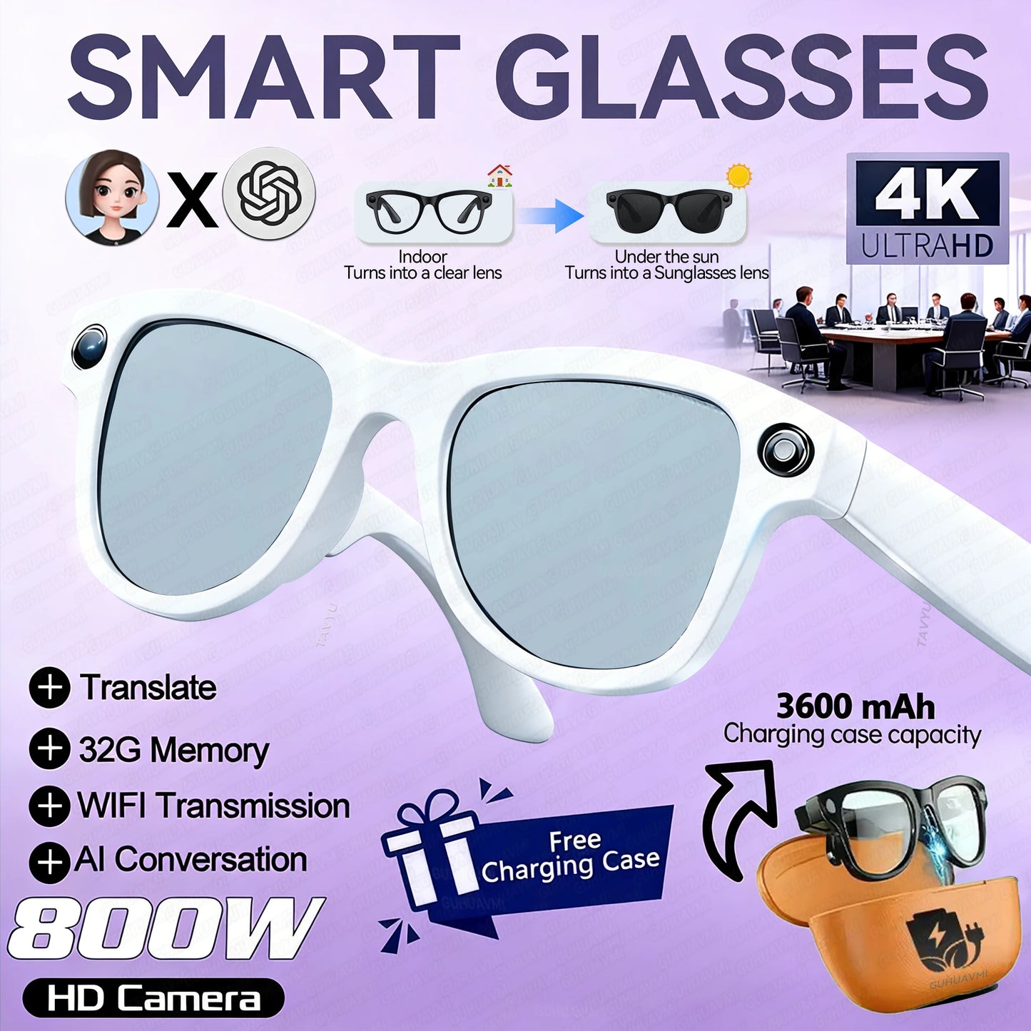 AI Smart Glasses | Real-Time Translation, Video Recording & Music