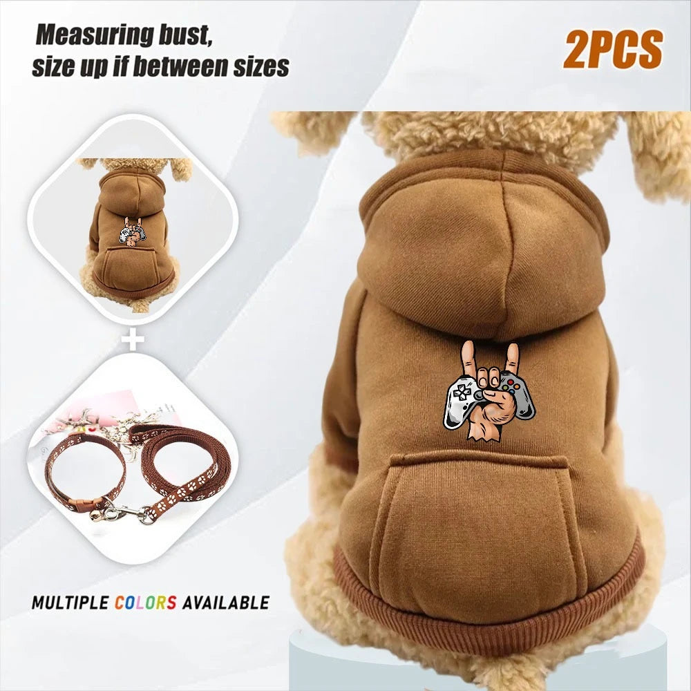Juego de 2 piezas de correa y ropa abrigada para mascotas pequeñas