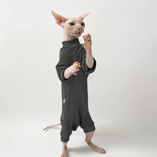 Ropa de Algodón Cómoda para Gatos sin Pelo | Atuendos Rayados con Estilo