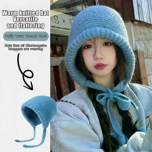 Gorro de lana tejido a mano para mujer | Gorro cálido de lana con borla
