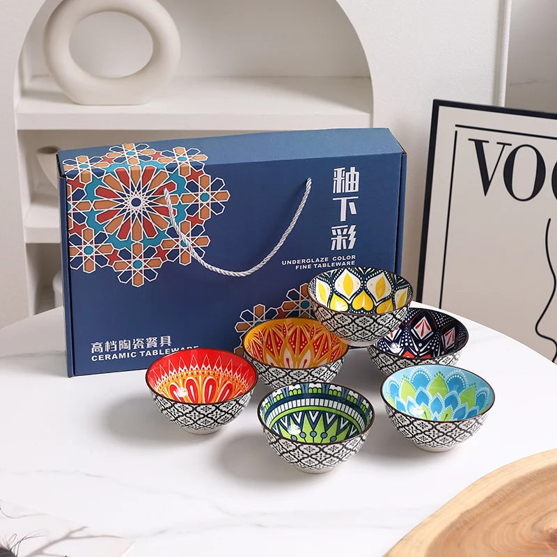 6-Piece Bohemian Ceramic Bowl Set | Stylish Dinnerware Collection
