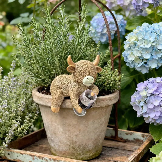 Maceta de resina con vaca escocesa caprichosa | Decoración divertida para el hogar y regalo