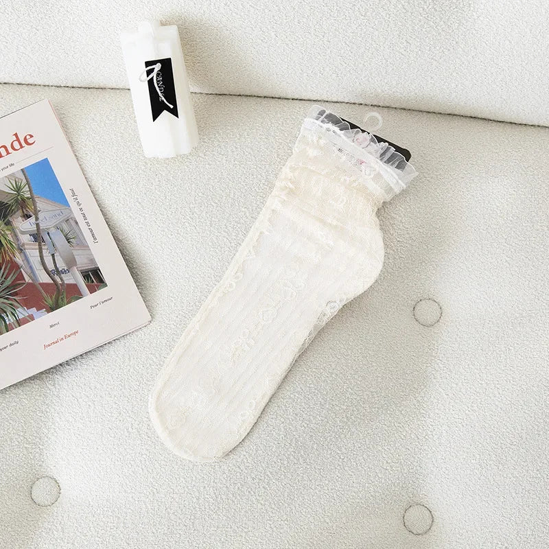 Ultra-Thin Transparent Lace Ruffle Socks for Women | Summer Style