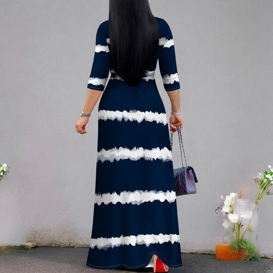 Colorful Tie-Dye V-Neck 3/4 Sleeve Wrap Maxi Dress for Women