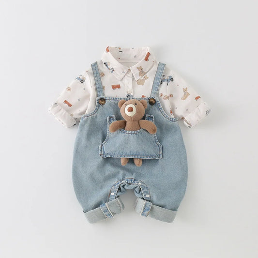 Cute Baby Denim Romper Set | Adorable Spring/Fall Outfit 0-24M