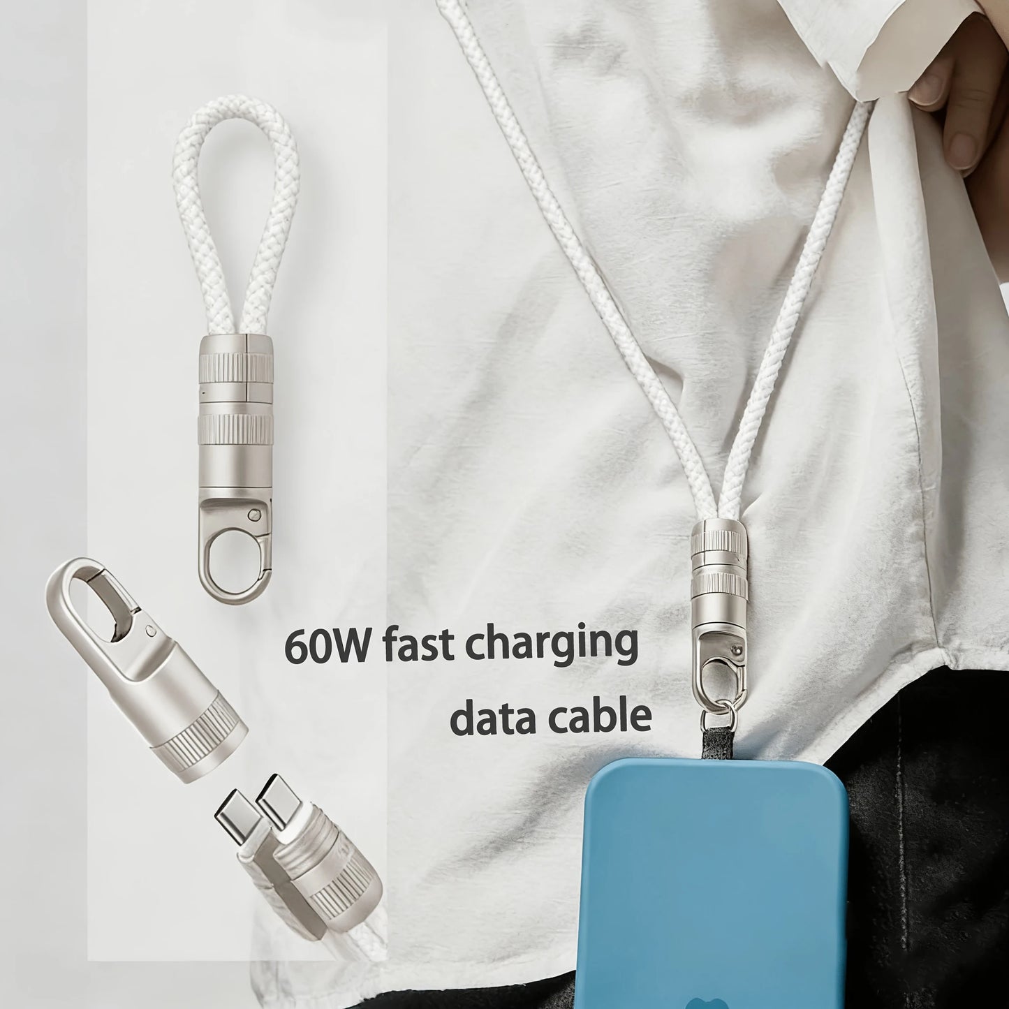 60W Mobile Fast Charging Cable | Type-C Keychain Anti-Loss Design