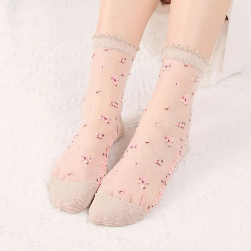 Women's Vintage Retro Flower Embroidery Long Socks | Summer Fashion