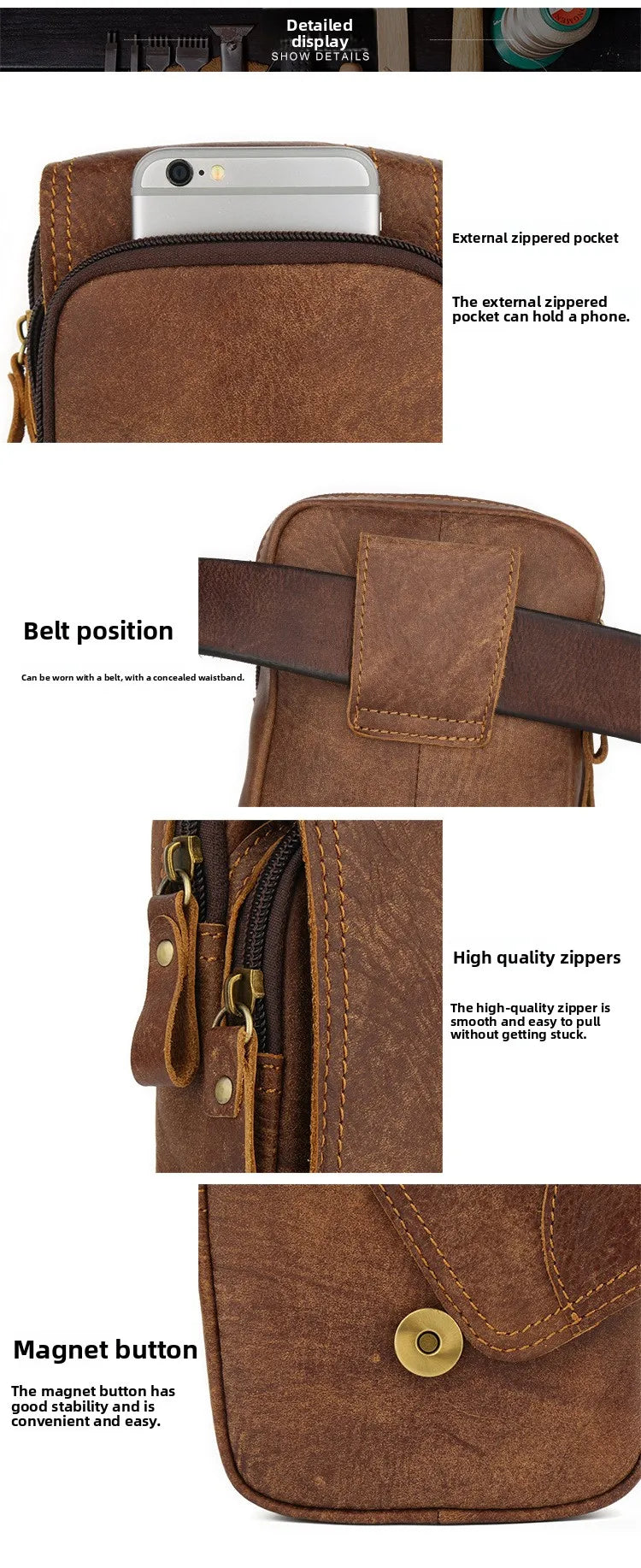 Men's Vintage Leather Waist Bag | Stylish Outdoor Sports Pack