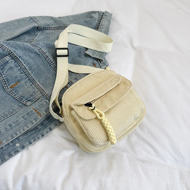Stylish Corduroy Crossbody Bag | Casual Solid Color Shoulder Bag