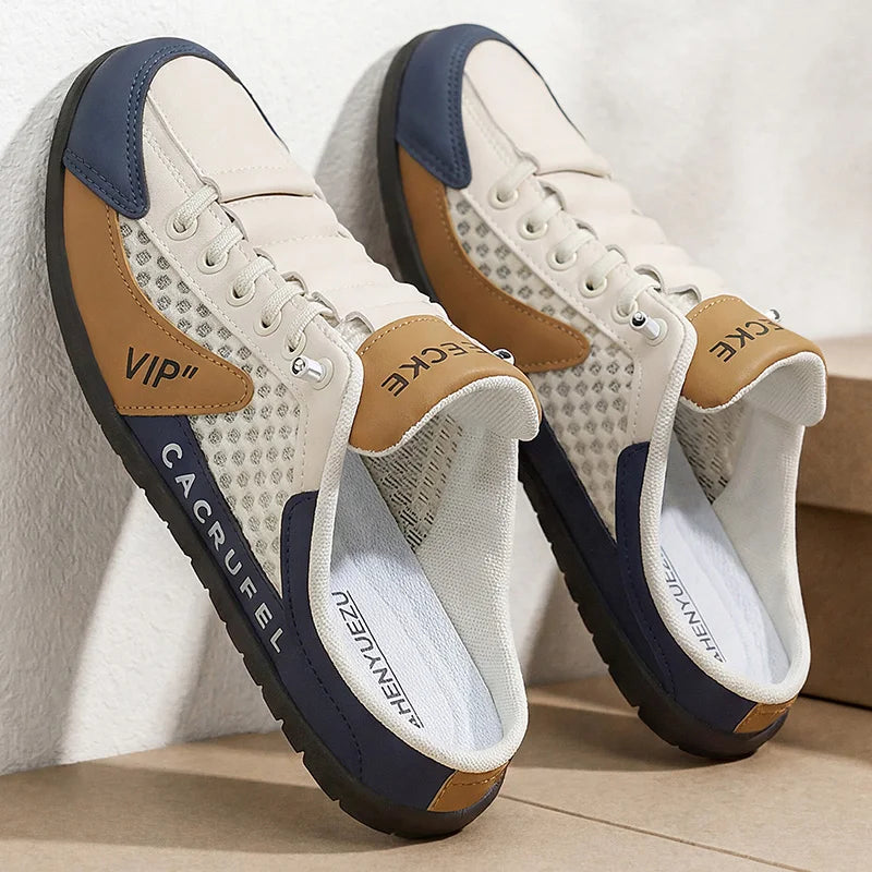 Summer Breathable Mesh Slip-On Half-Slipper for Men, Casual Soft-Soled Closed-Toe Slippers, Mesh Upper Is Refreshing and Breathable, Does Not Suffocate the Feet, Lace-Free Design Is Convenient for Lazy People