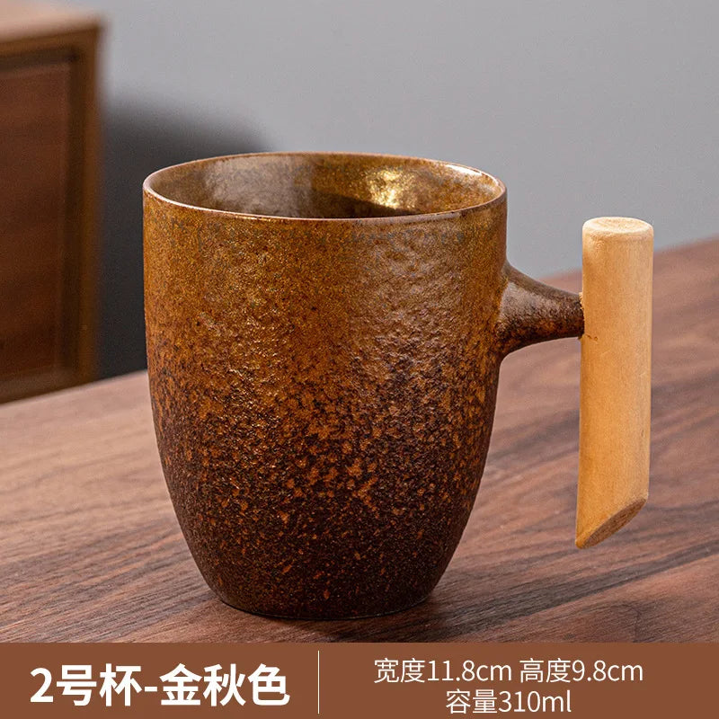 Nordic Creative Gilded Coffee Cup | Elegant Wooden Handle Mug