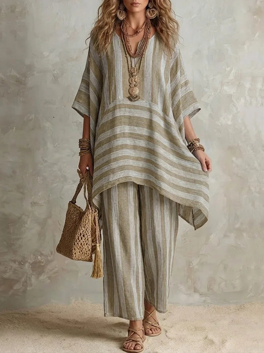 Stylish Women's Striped Casual Two-Piece Set | Effortless Fashion