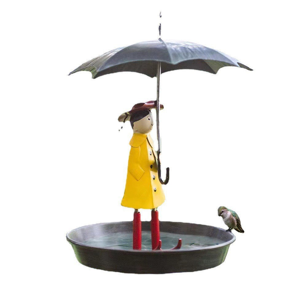 Charming Umbrella Girl Bird Feeder | Metal Garden Decor