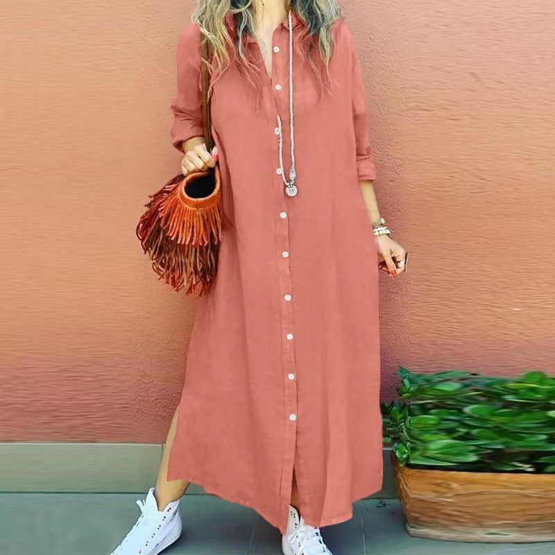 Elegant Button Front Lapel Long Sleeve Dress for Chic Looks