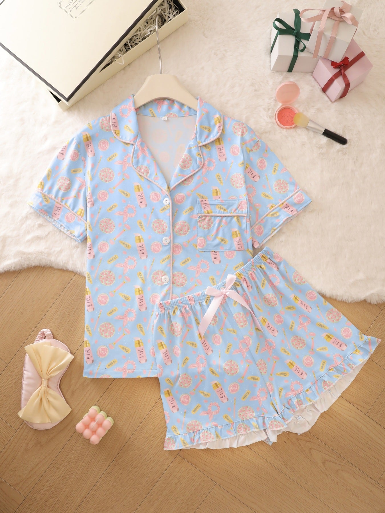Women's Milk Silk Loungewear Set with Ruffle Shorts | Ultimate Comfort