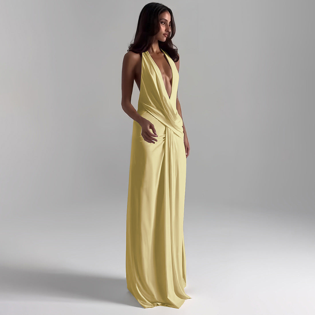 Elegant Halter Neck Deep V Back Floor Length Dress for Every Occasion