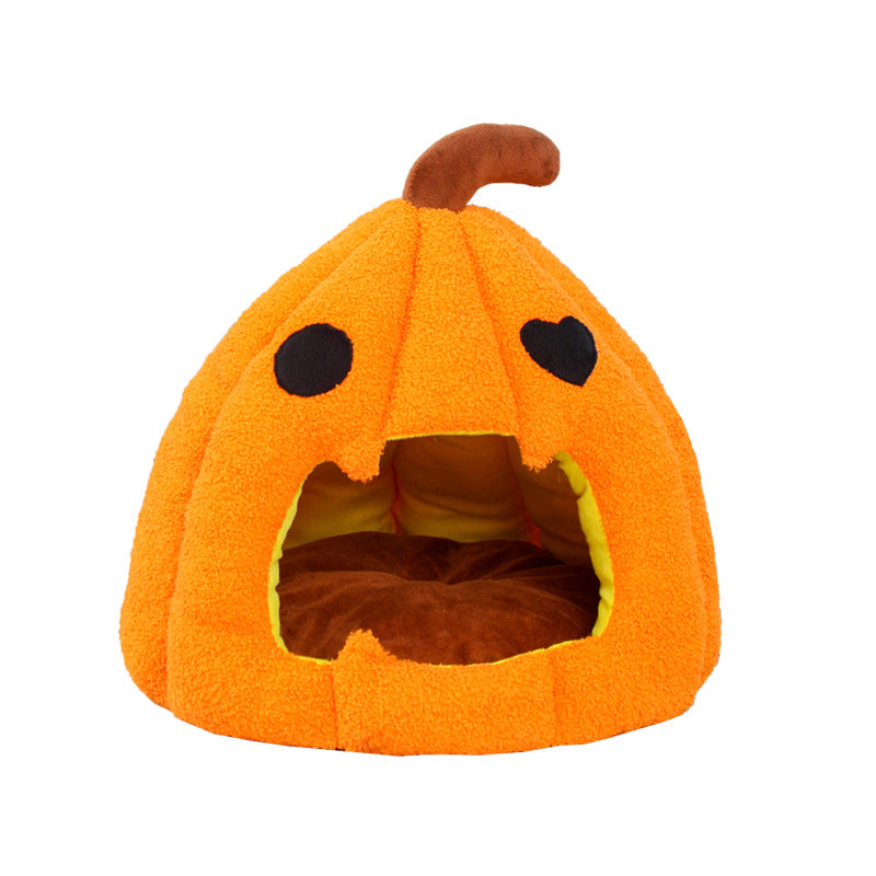 Halloween Pumpkin Pet Bed Warm Enclosed Cat Dog Nest