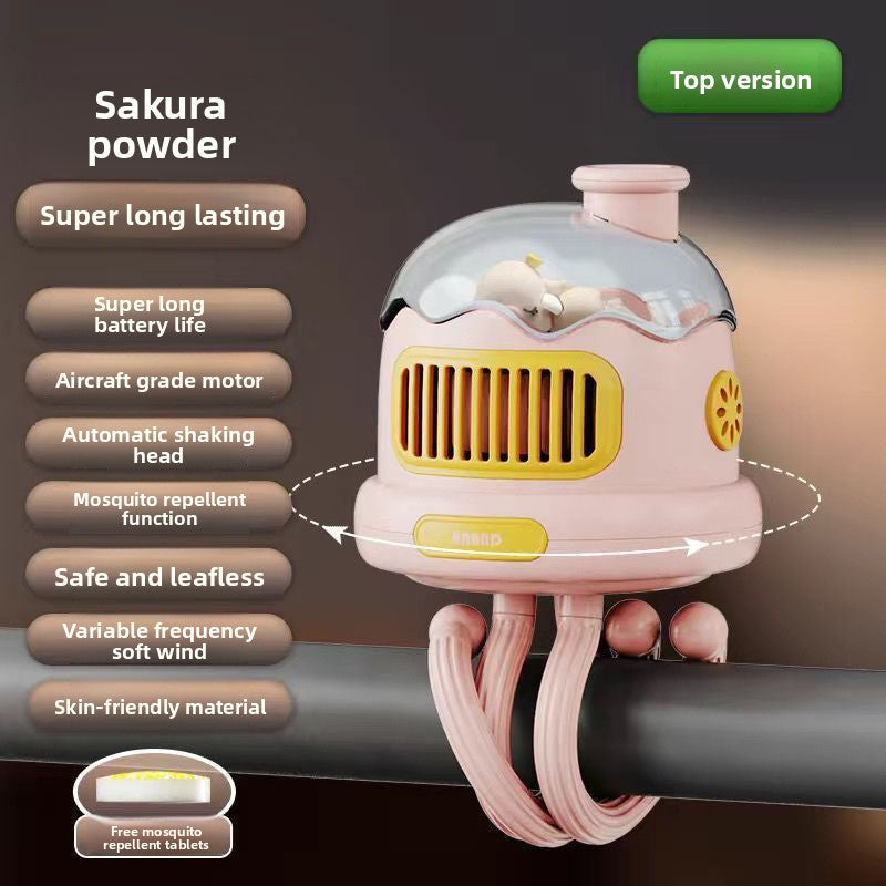 Bladeless Clip-On Stroller Fan with Mosquito Repellent | Safety and Comfort
