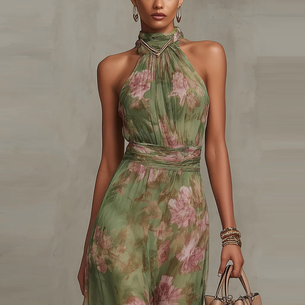 Floral Print High Waist Slit Dress | Elegant Summer Fashion