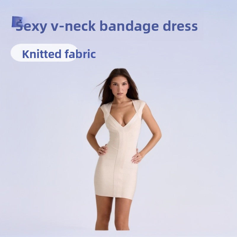 Women's V-Neck Bandage Bodycon Dress | Elegant & Chic Style