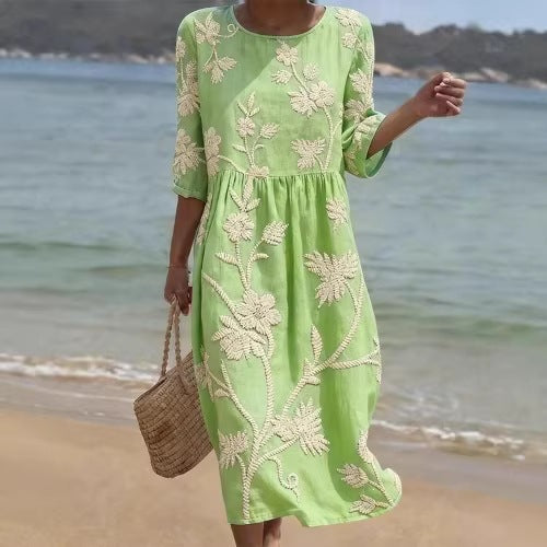Women's Mid-Length Sleeve Dress with Pockets | Stylish and Comfortable