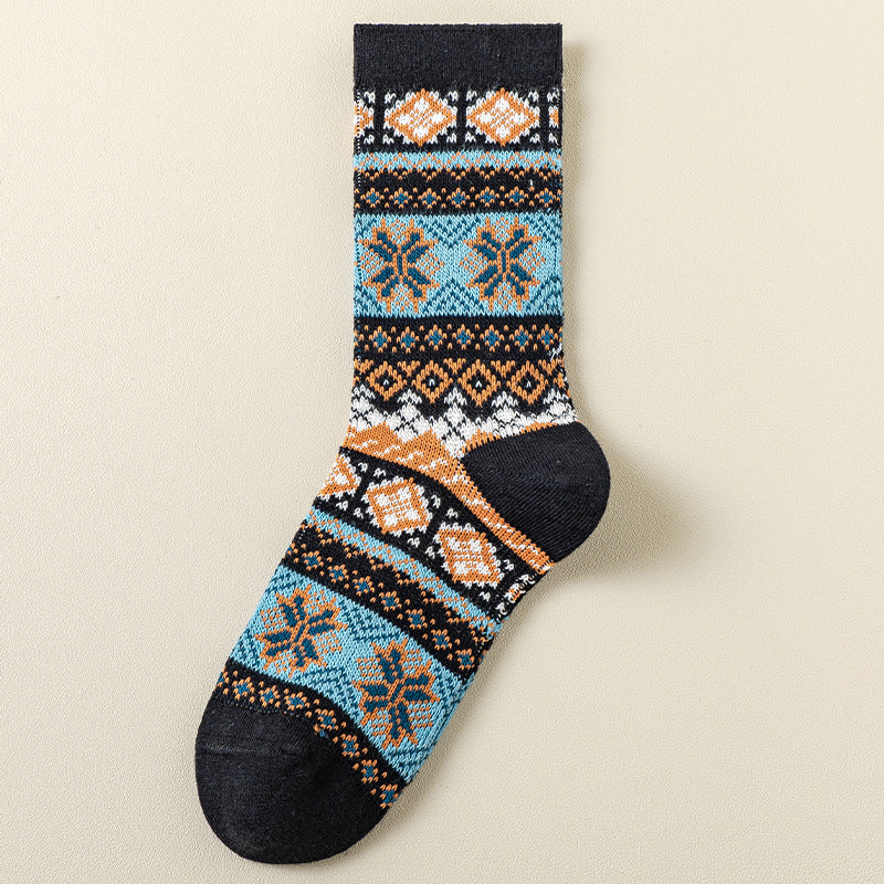 Men's Retro Geometric Pattern Cotton Socks | Stylish & Comfortable