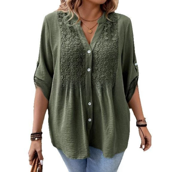 Elegant Ladies Lace V-Neck Shirt | Stylish Button Front Design
