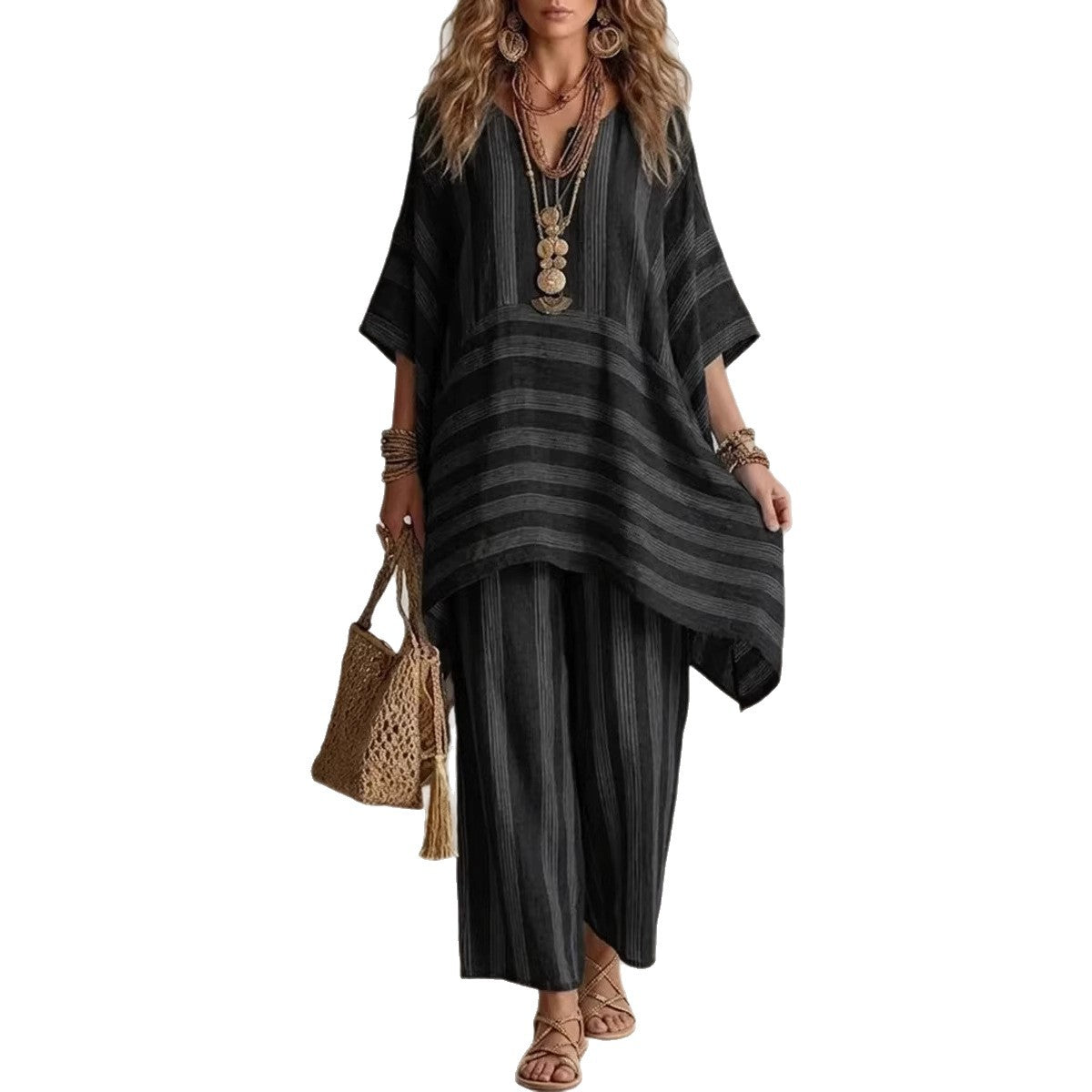Stylish Women's Striped Casual Two-Piece Set | Effortless Fashion