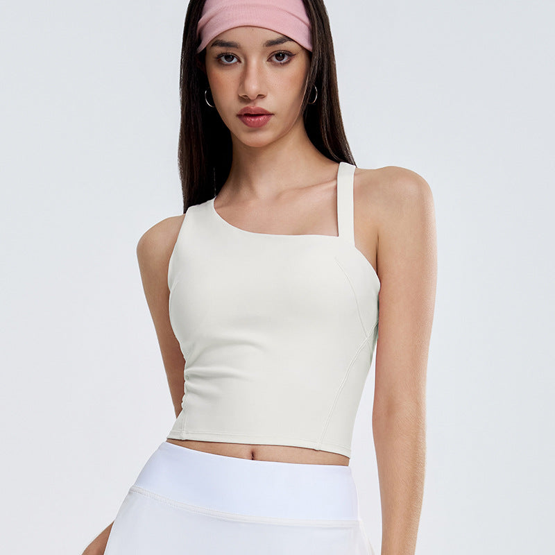 Asymmetric Yoga Sports Vest with Built-in Bra | Comfort & Style